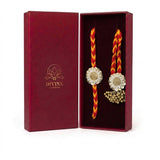 Royal zardozi bhaiya bhabhi rakhi and lumba set in maroon gift box - Divine Sansar