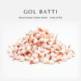 Gol Batti round kesar tip cotton wicks for diya, pack of 100, Divine Sansar