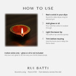 How to use kesar batti cotton wicks in a clay diya, four step guide, Divine Sansar