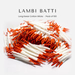 Lambi Batti long kesar tip cotton wicks for akhand jyot, pack of 100, Divine Sansar