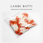 Sealed pouch of 100 long kesar cotton wicks included with the 25 diya set - Divine Sansar