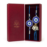 Blue evil eye bhaiya bhabhi rakhi and lumba set in maroon gift box - Divine Sansar