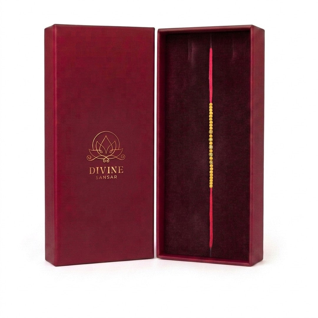 Saral Sutra simple beaded rakhi in Divine Sansar gift box