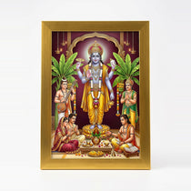 Satyanarayan photo frame A4 21 x 30 cm in a gold acrylic frame with clear shatterproof front - Divine Sansar