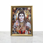 Shiv Parivar photo frame A4 21 x 30 cm wooden golden frame with clear shatterproof front - Divine Sansar