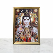Shiv Parivar photo frame A4 21 x 30 cm wooden golden frame with clear shatterproof front - Divine Sansar