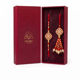 Sindoori Kundan Jodi red meenakari bhaiya bhabhi rakhi set in Divine Sansar gift box
