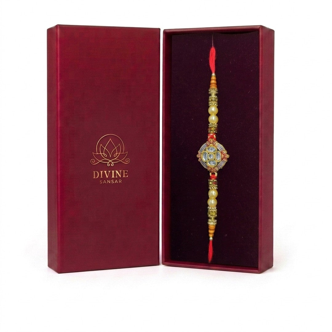 Suryamani diamond kundan rakhi in Divine Sansar gift box