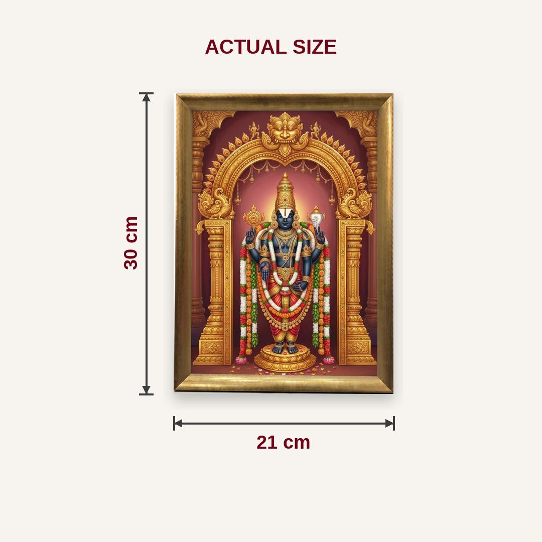 Tirupati Balaji photo frame A4 size guide 21 x 30 cm dimensions - Divine Sansar