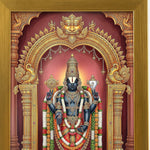 Tirupati Balaji Venkateswara photo frame close-up of the artwork and brushed gold acrylic frame - Divine Sansar