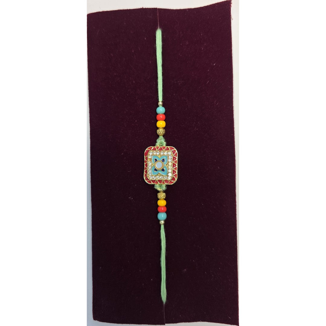 Green meenakari rakhi close up Divine Sansar