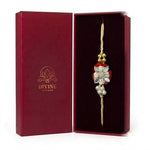 Red velvet flower rakhi with pearls in maroon gift box - Divine Sansar