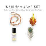 Krishna Jaap Set with Radhe Tulsi mala, gomukhi bag, sandal attar and mor pankh - Divine Sansar UAE