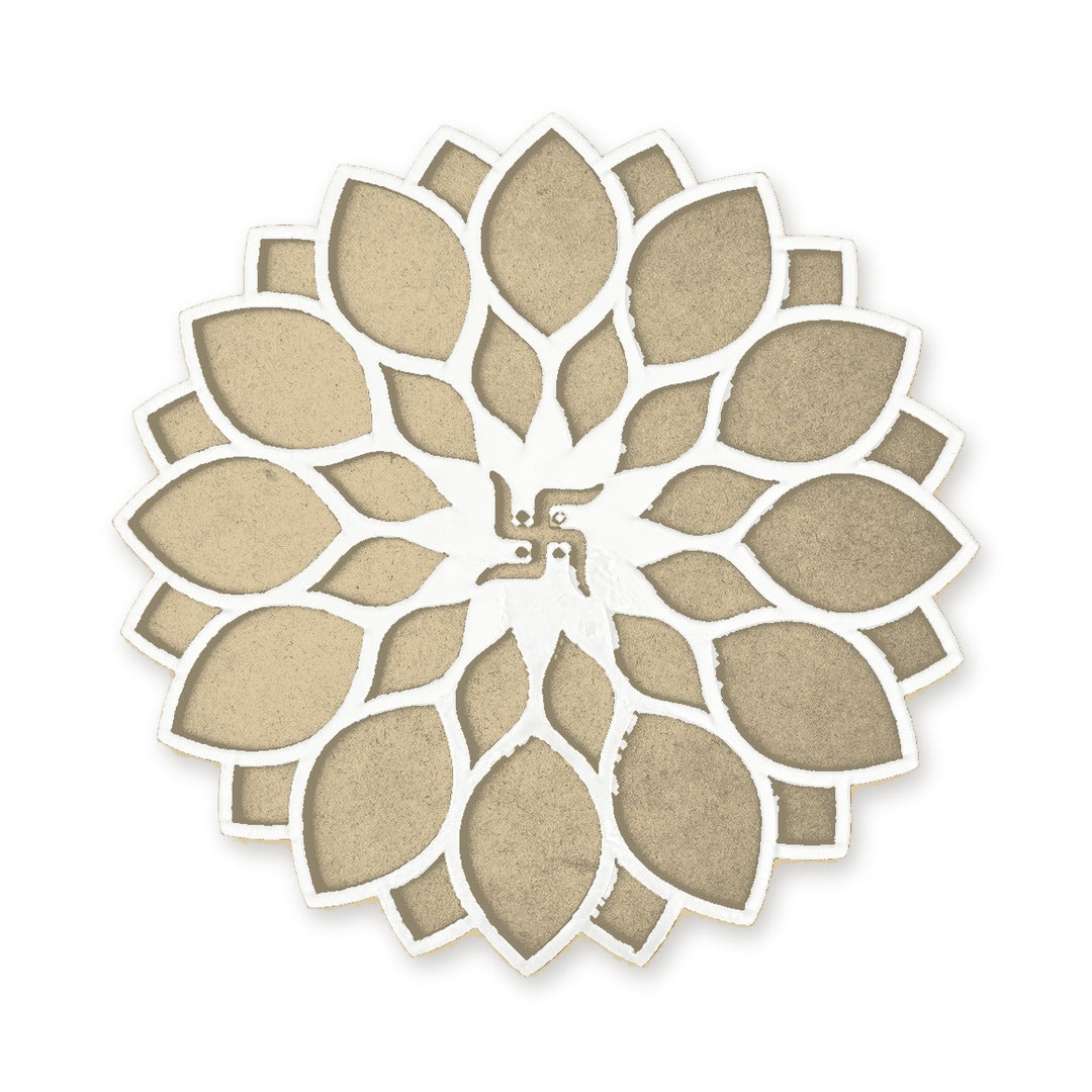 White MDF rangoli board Design B Swastik Samvatsar 16 inch - Divine Sansar