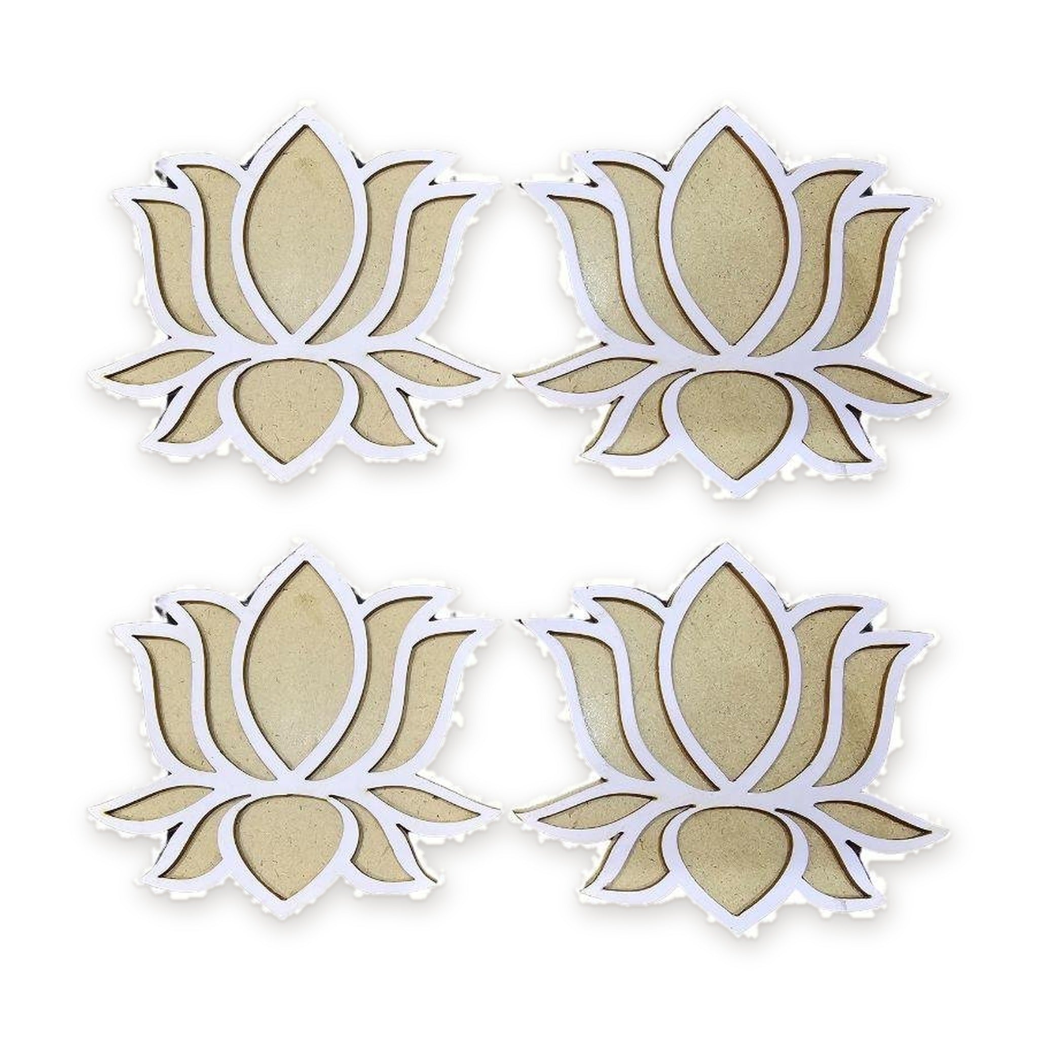 White Kamal Lotus MDF rangoli board 4 inch set of 4 - Divine Sansar