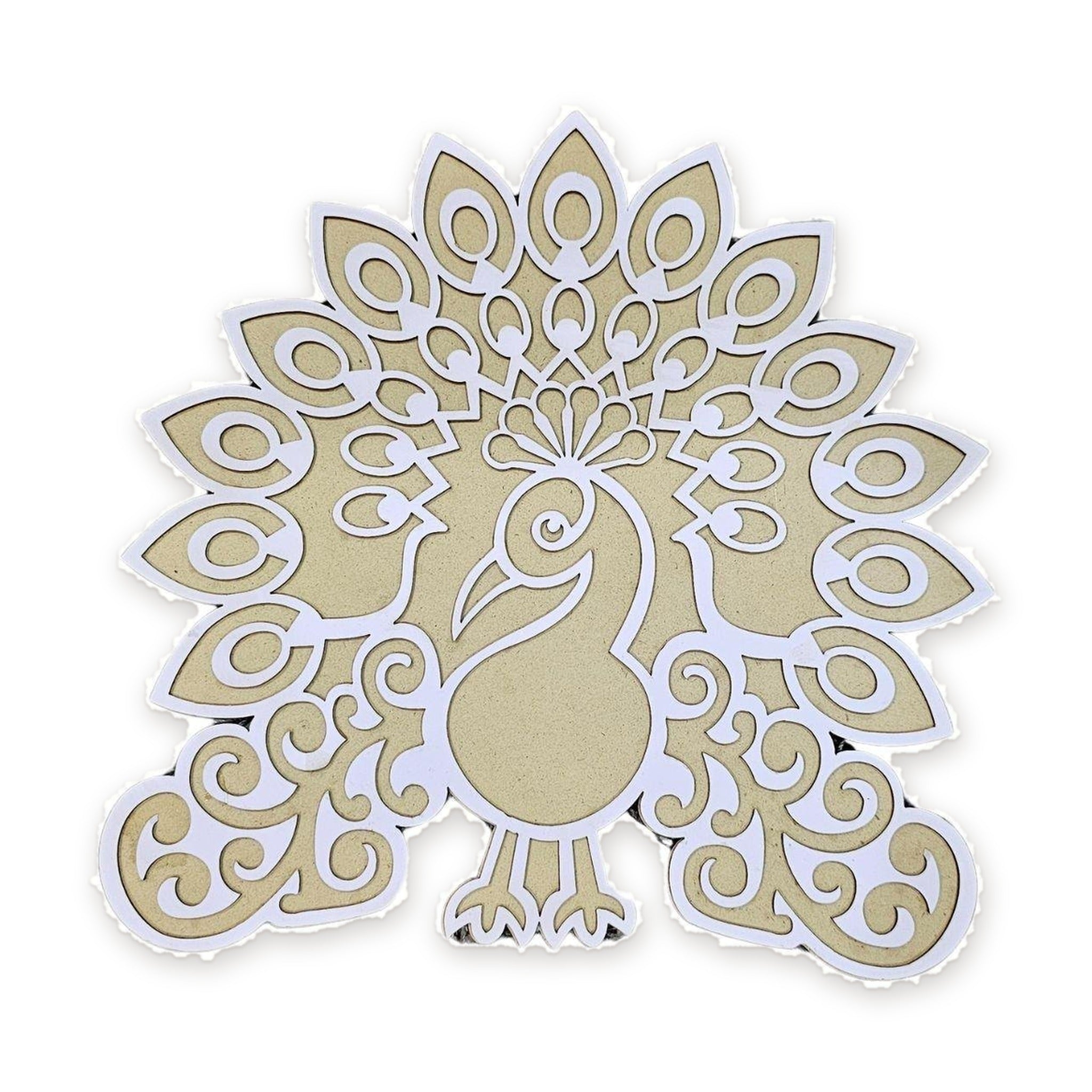 White Royal Peacock MDF rangoli board 12 or 16 inch - Divine Sansar