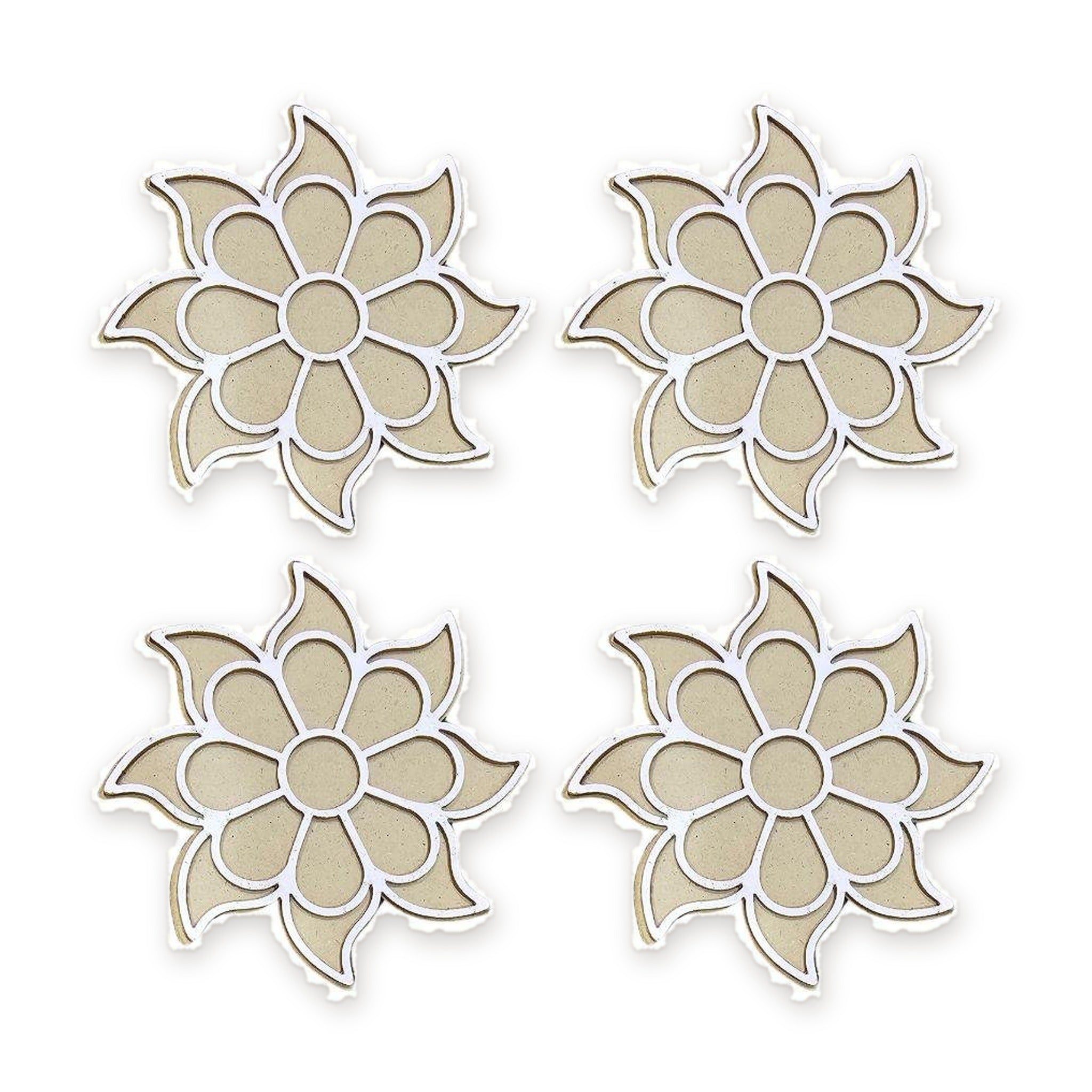 White Surya Flower MDF rangoli board 4 inch set of 4 - Divine Sansar