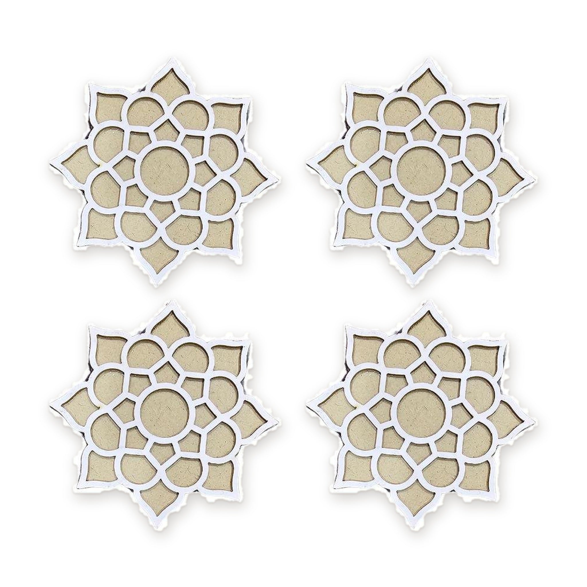 White Tara Pushp MDF rangoli board 4 inch set of 4 - Divine Sansar