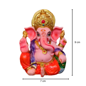 Resin Ganesha Murti Idol Statue Sculpture - 9cm Bodycolour with Multicolour Decoration | Divine Home Decor