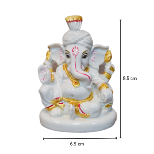 Ganesh Murti Porcelain - 8.5cm x 6.5cm White with Hand-Painted Golden Accent on Jewellery | Artistic Divine Statue