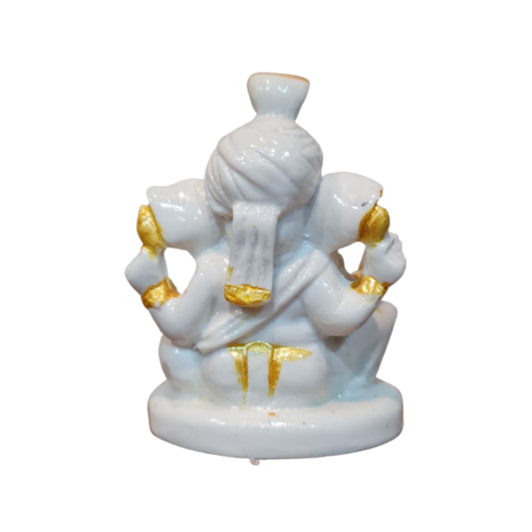 Ganesh Murti Porcelain - 8.5cm x 6.5cm White with Hand-Painted Golden Accent on Jewellery | Artistic Divine Statue