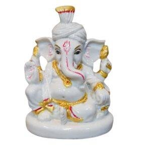 Ganesh Murti Porcelain – 8.5cm x 6.5cm White Hand-Painted